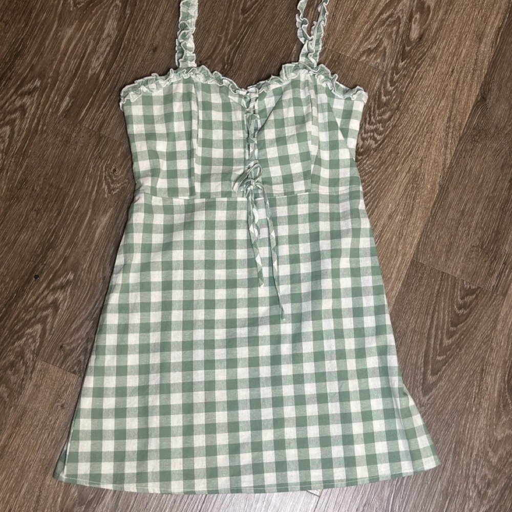 Asymmetrical Green Checkered Dress